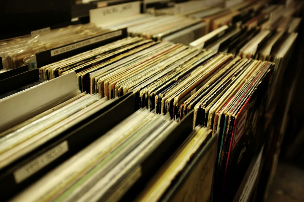 Racks of records in a record shop